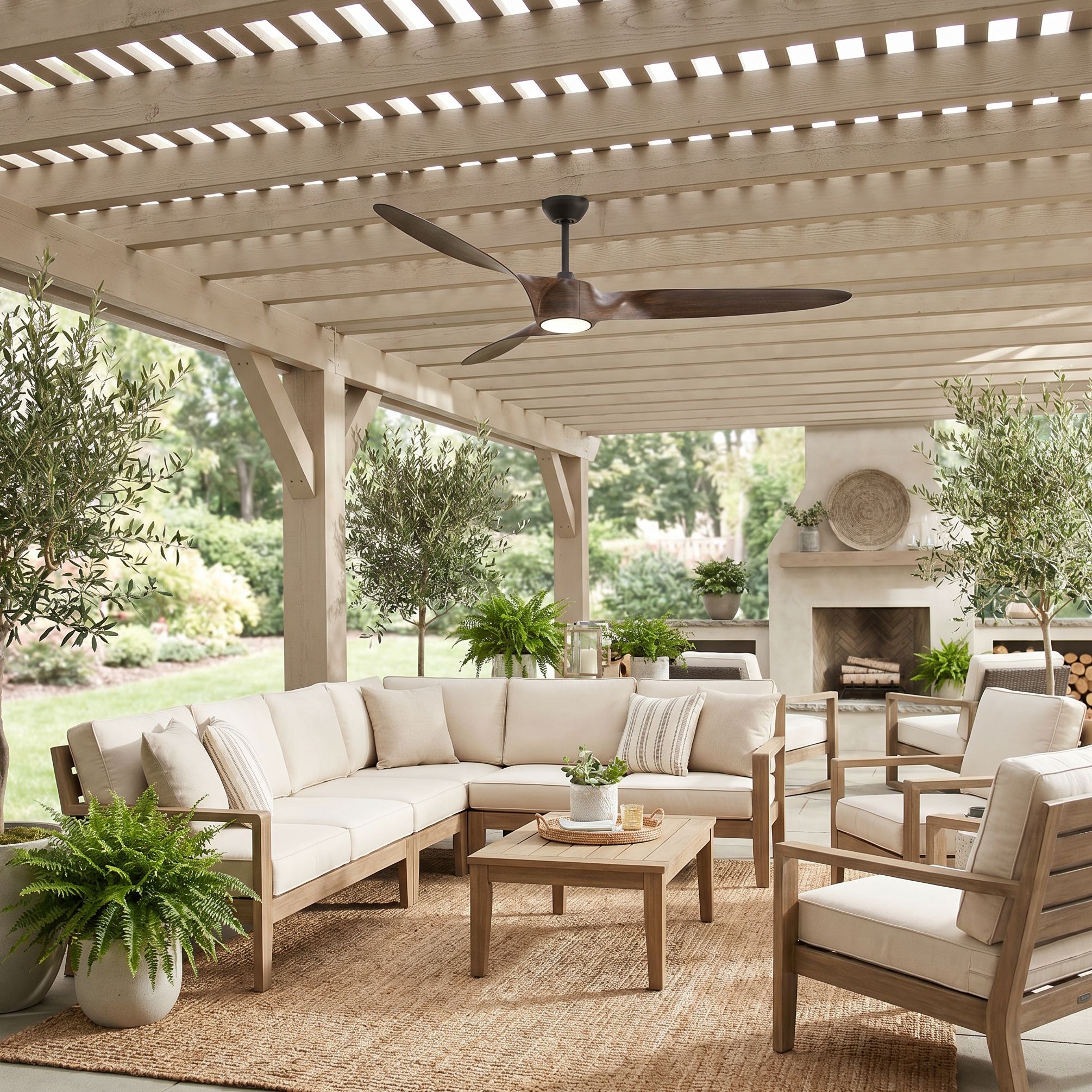 58" Casa Vieja Mako Black and Walnut Indoor/Outdoor LED Ceiling Fan in scene