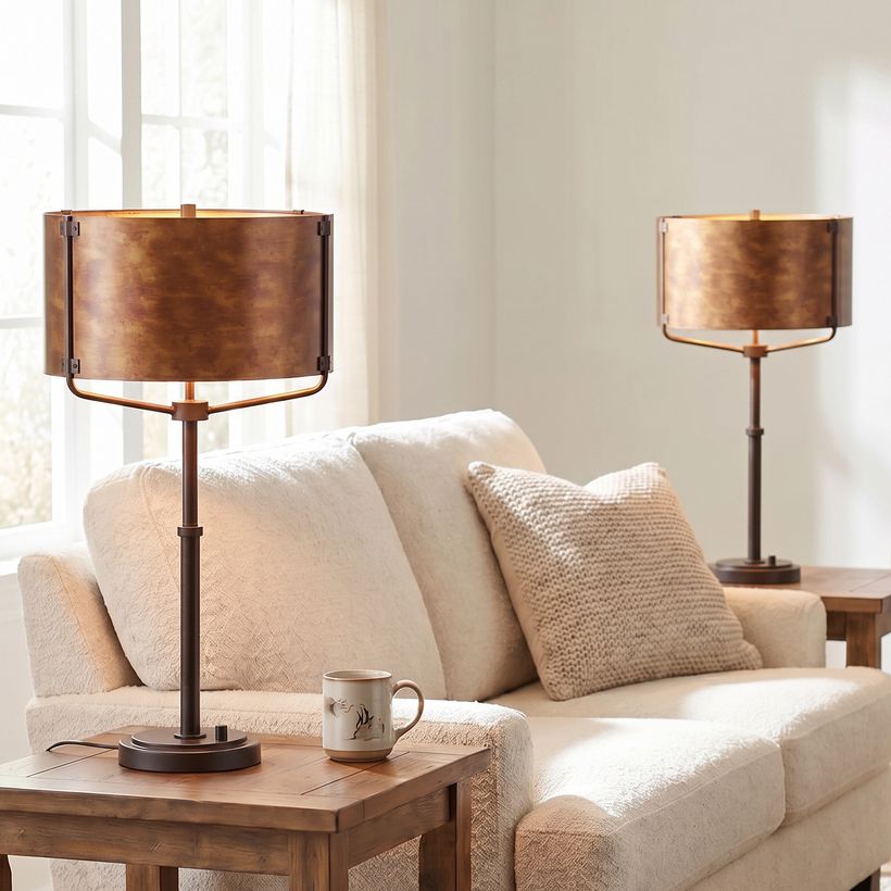 Possini Euro Julian 28" High Rustic Bronze Metal 2-Light Table Lamp in scene