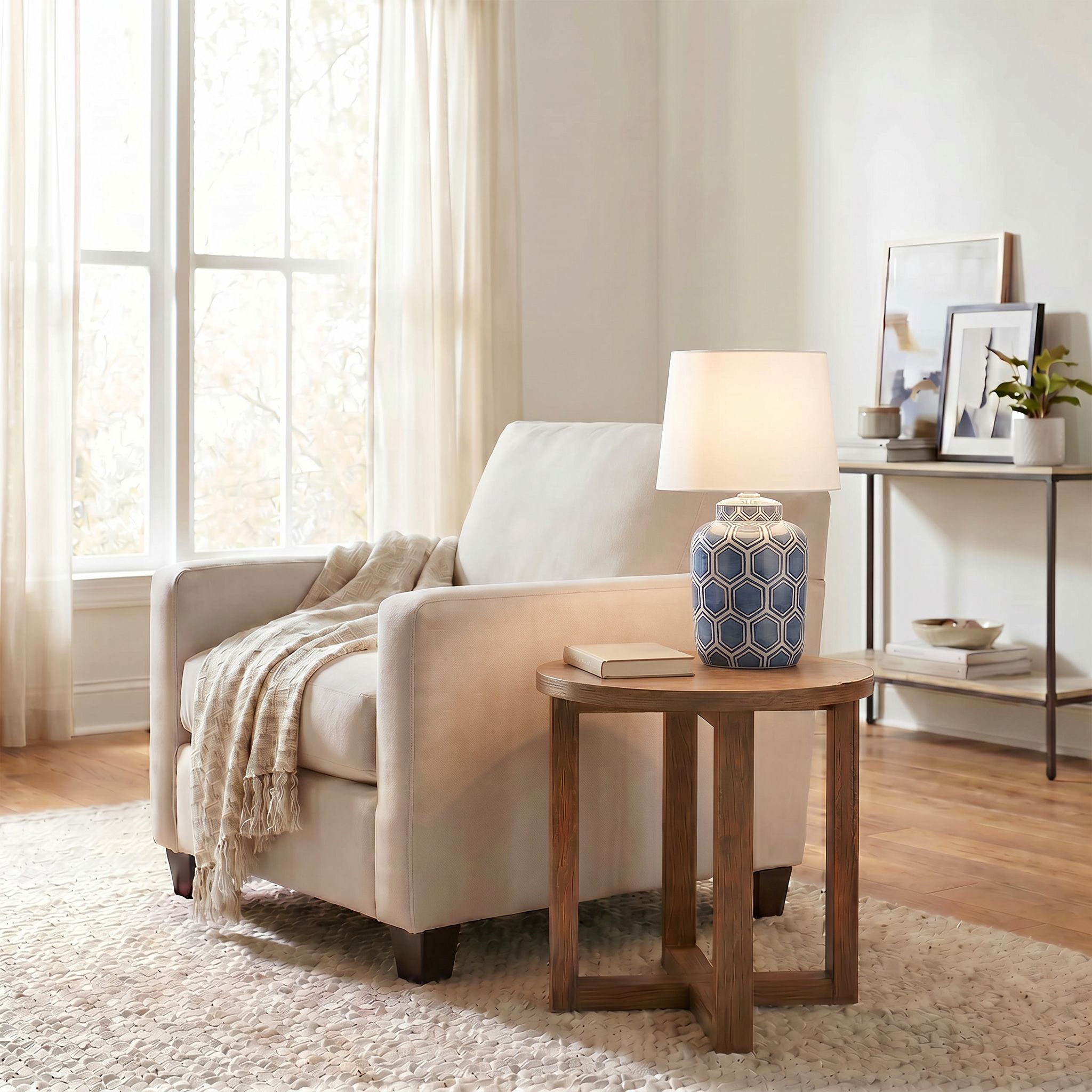 Image 1 Arneson 20" High Blue White Porcelain Traditional Honeycomb Table Lamp in scene