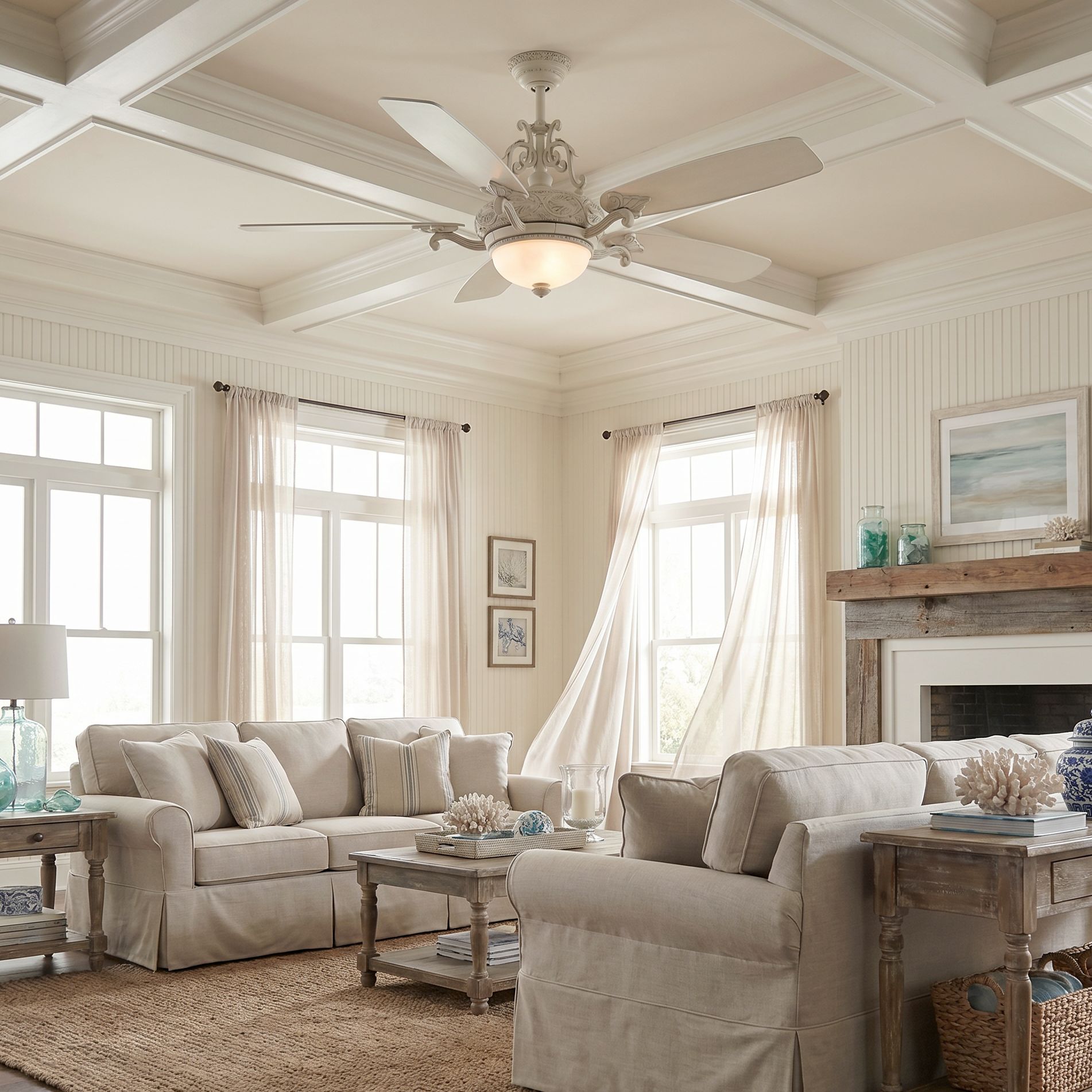 56" Casa Esperanza French White LED Ceiling Fan with Remote in scene