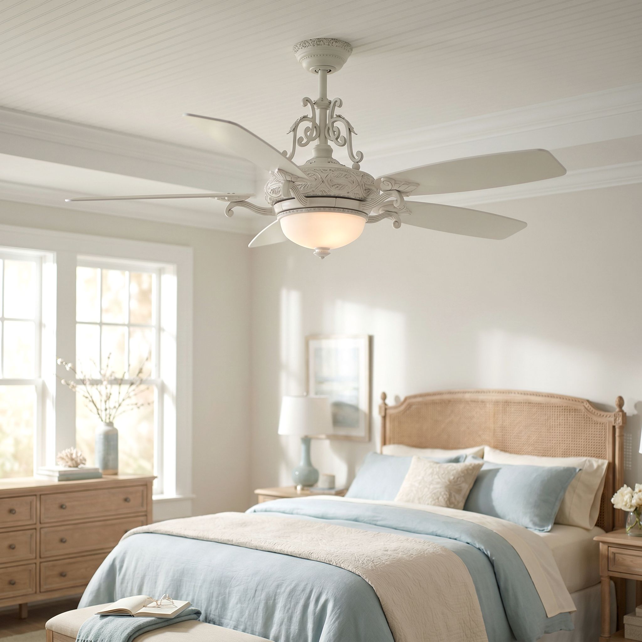 Image 1 56" Casa Esperanza French White LED Ceiling Fan with Remote in scene