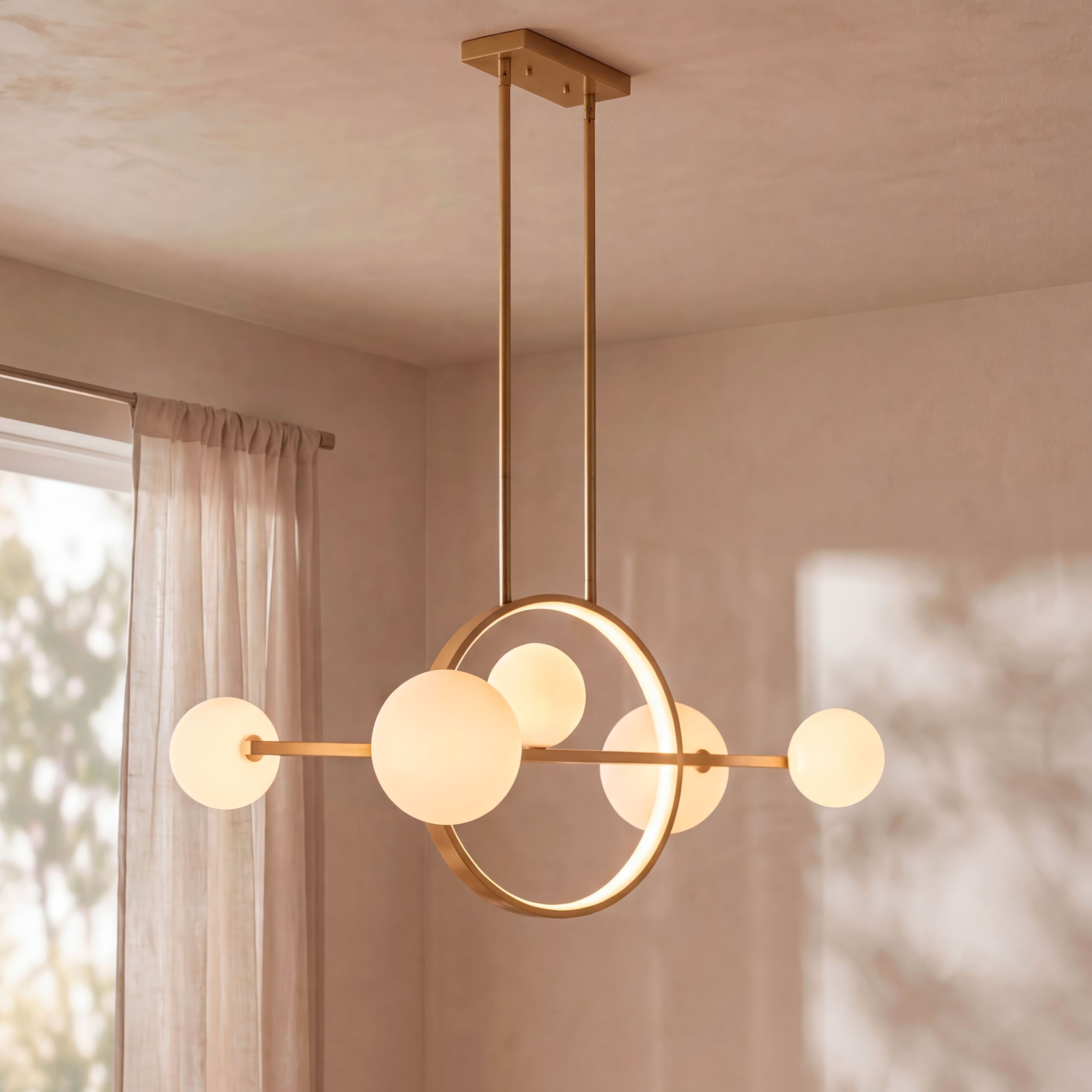 Possini Euro Villani 38 1/2"W Soft Gold Linear 5-Light LED Chandelier in scene