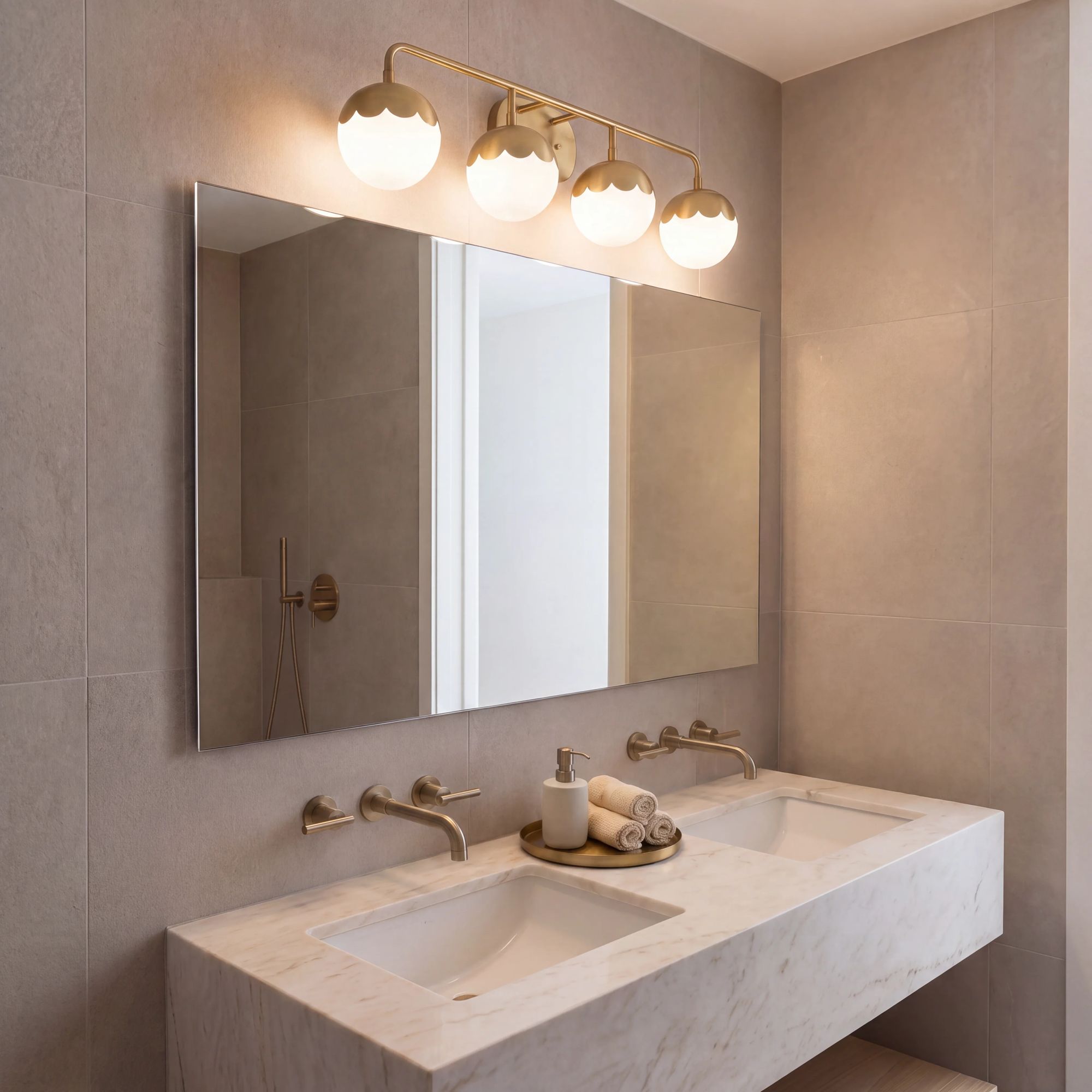 Image 1 Camila 31 1/2" Wide Antique Brass 4-Light Modern Bath Light in scene