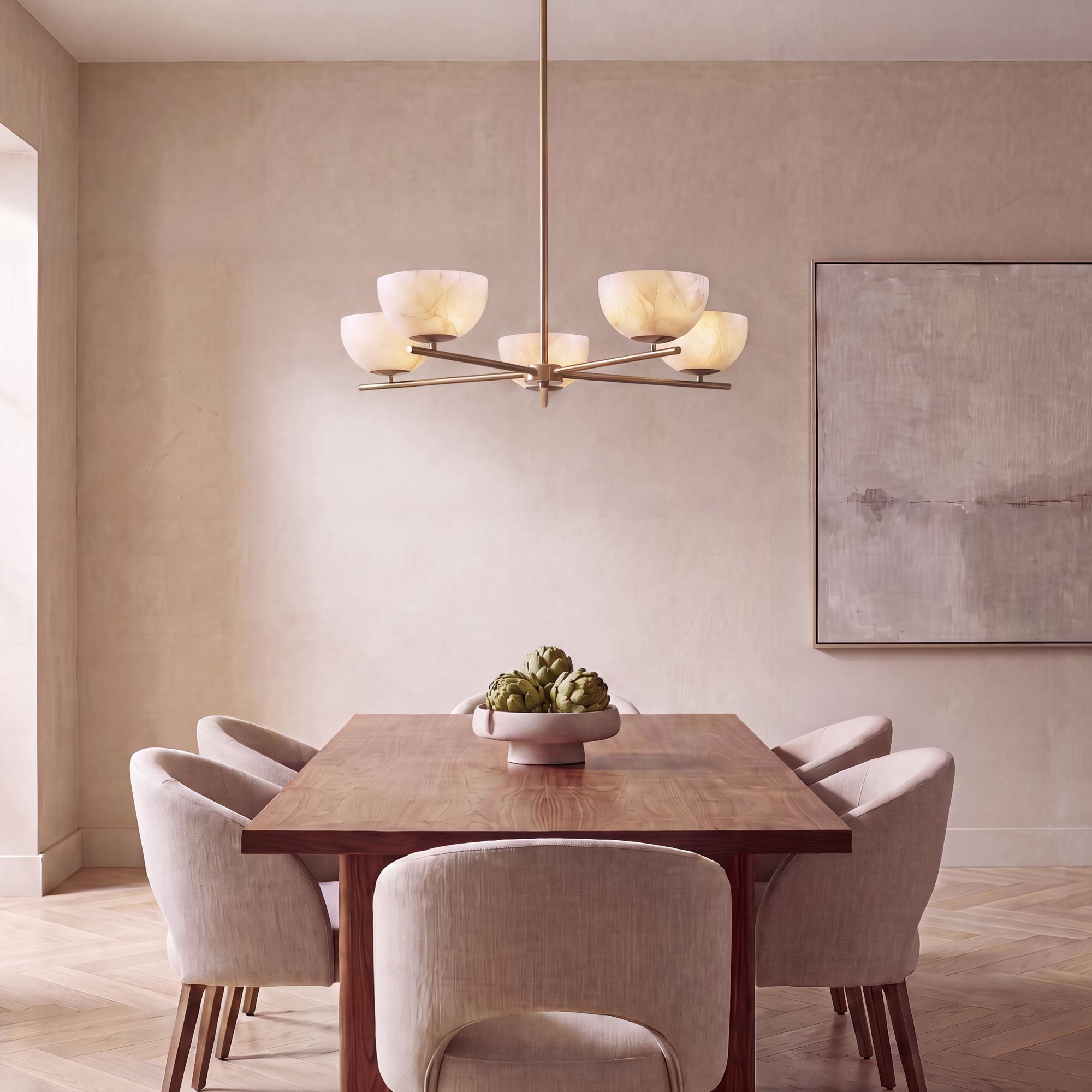 Image 1 Possini Euro Amaria 36" Wide Soft Gold and Glass 5-Light Chandelier in scene