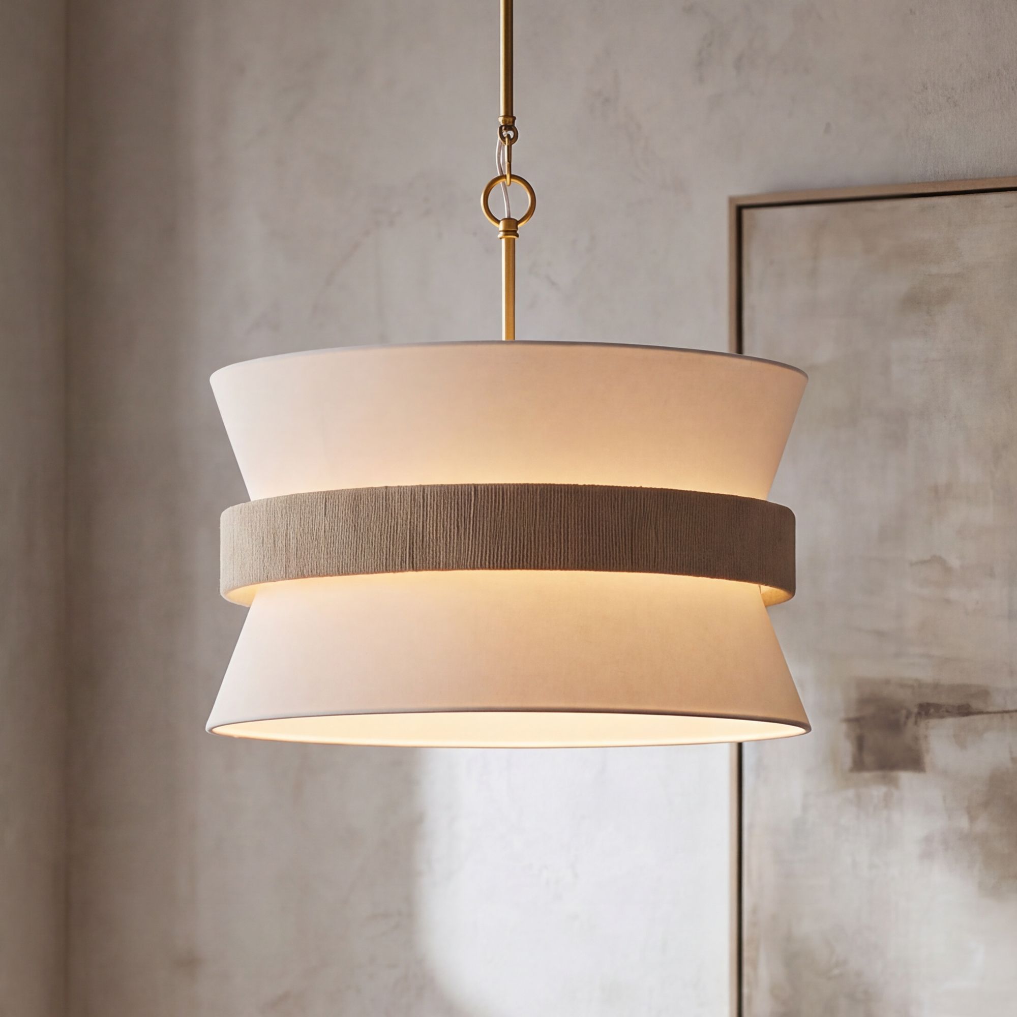 Image 1 Possini Euro Manila 22" Wide Abaca Rope Brass 4-Light Pendant Light in scene