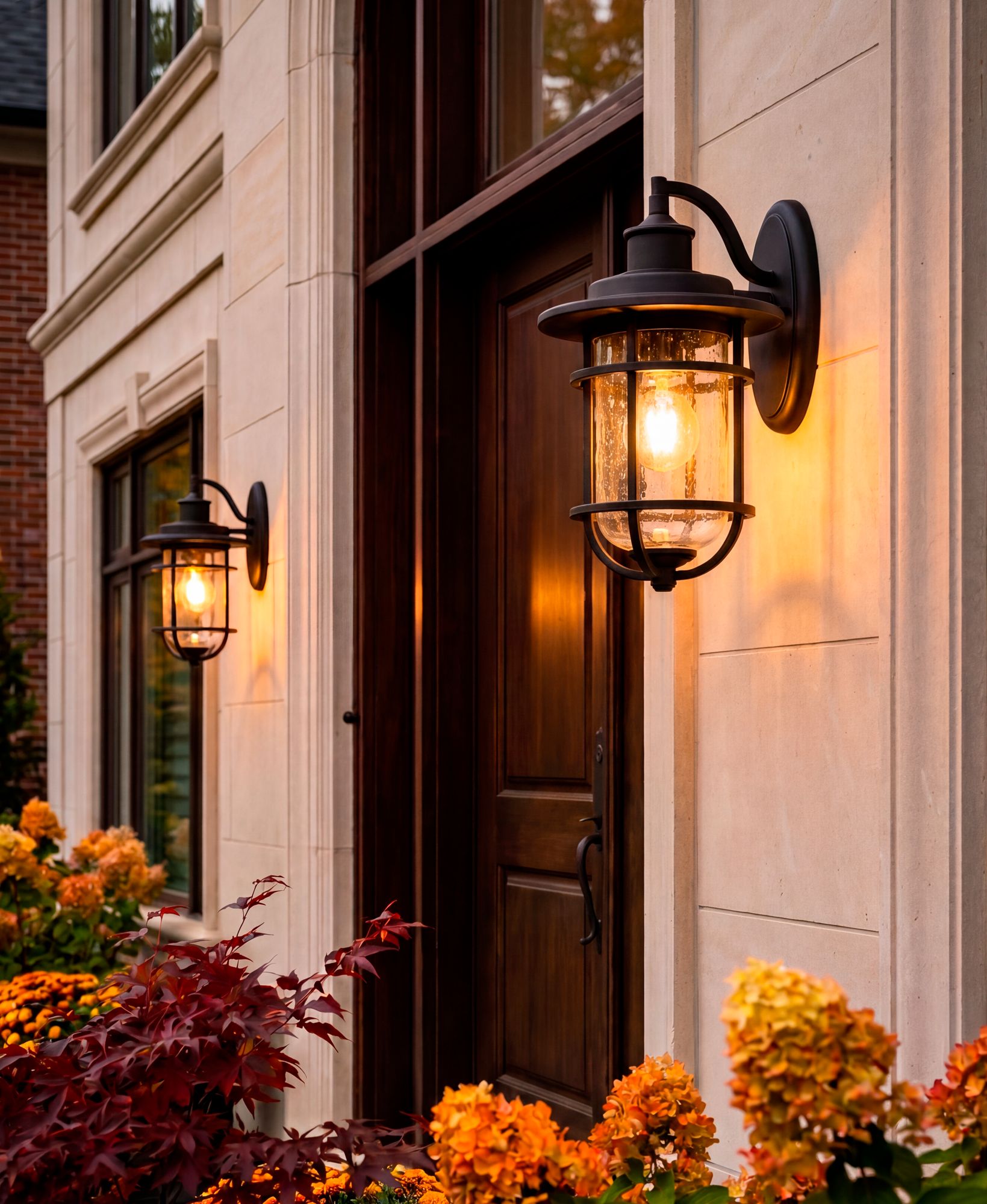 Image 1 John Timberland Markham 10 1/2" Textured Black Outdoor Lights Set of 2 in scene