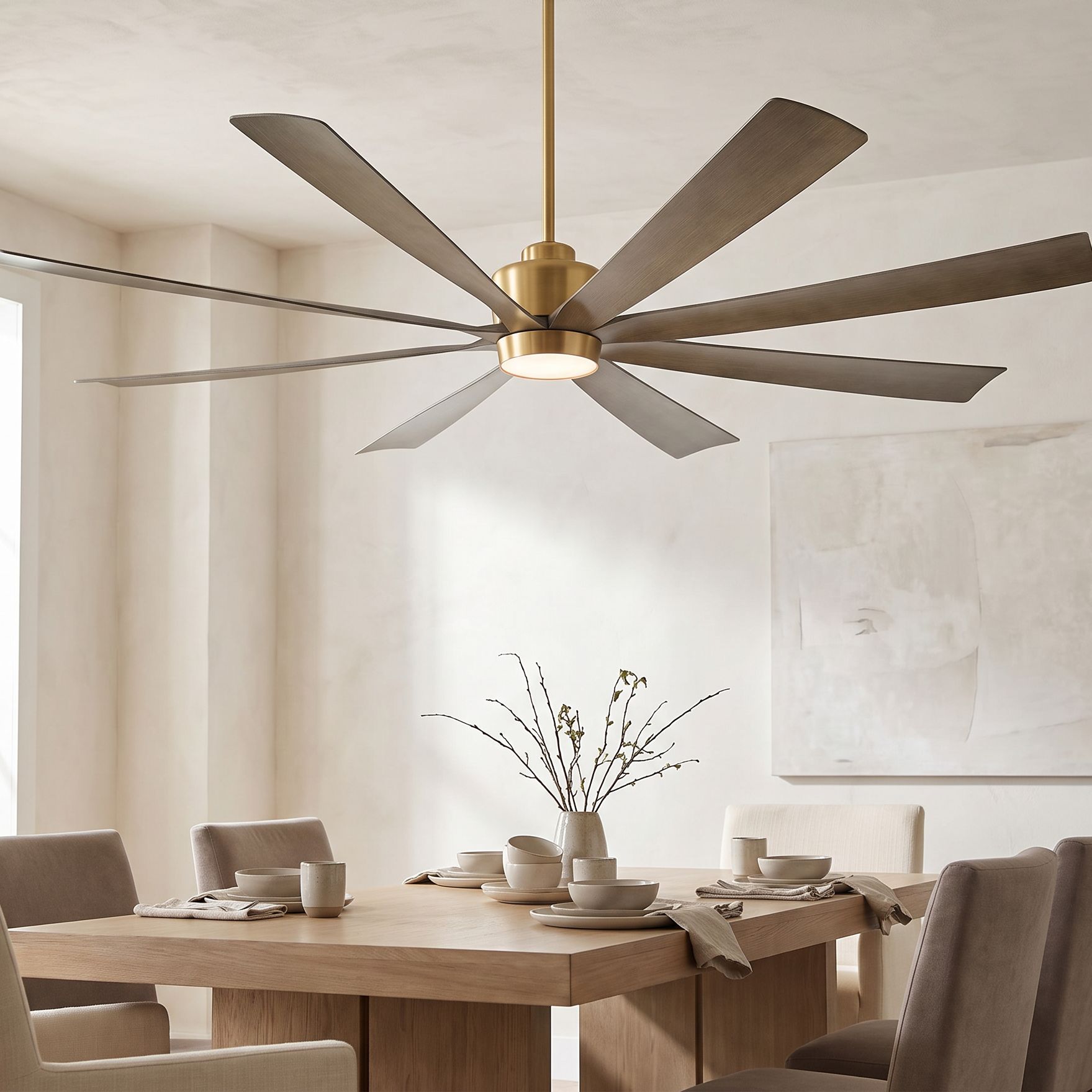 Image 1 72" Casa Grande Soft Brass and Lightwood LED Large Ceiling Fan in scene