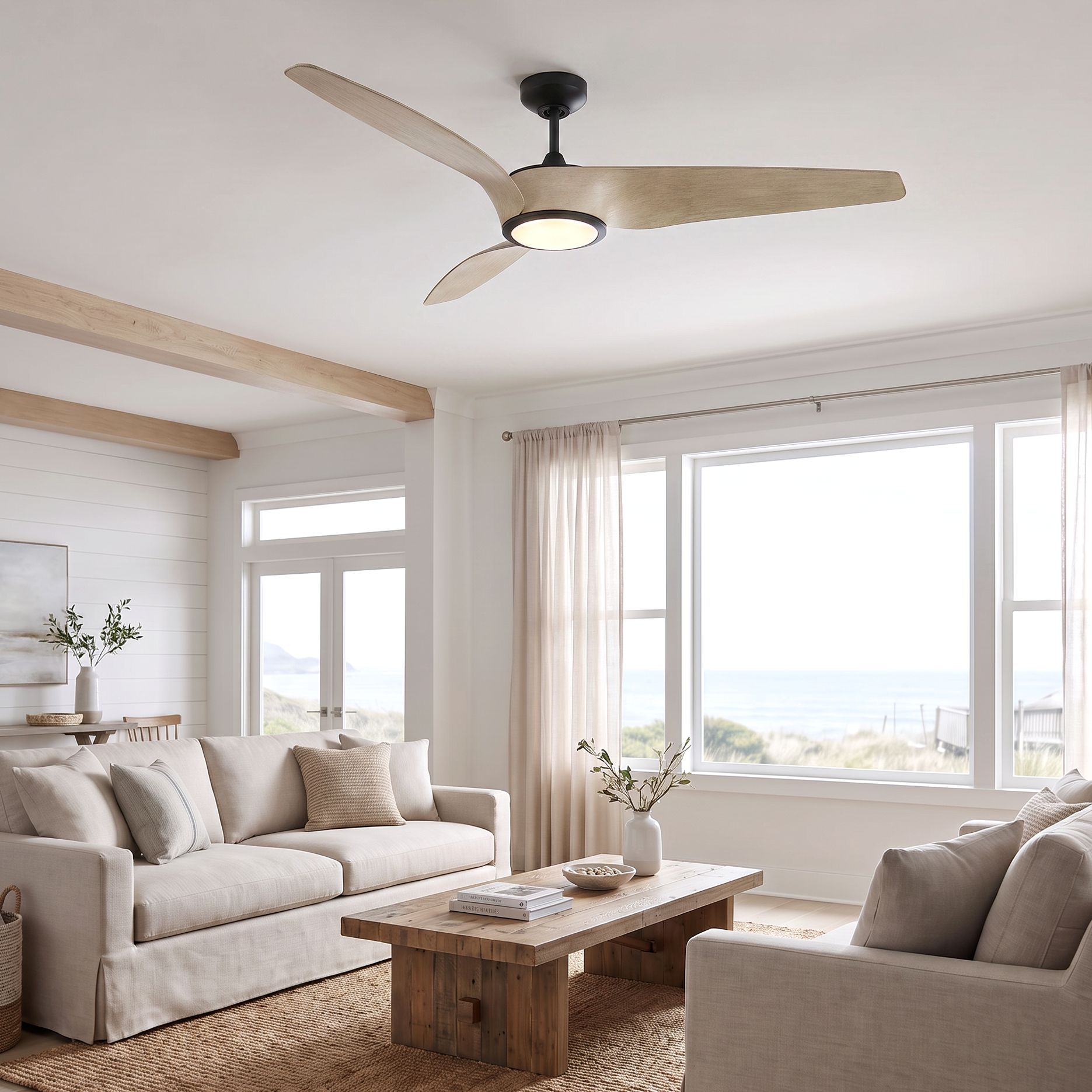 Watch A Video About the Casa Como Matte Black and White Oak LED Modern Ceiling Fan