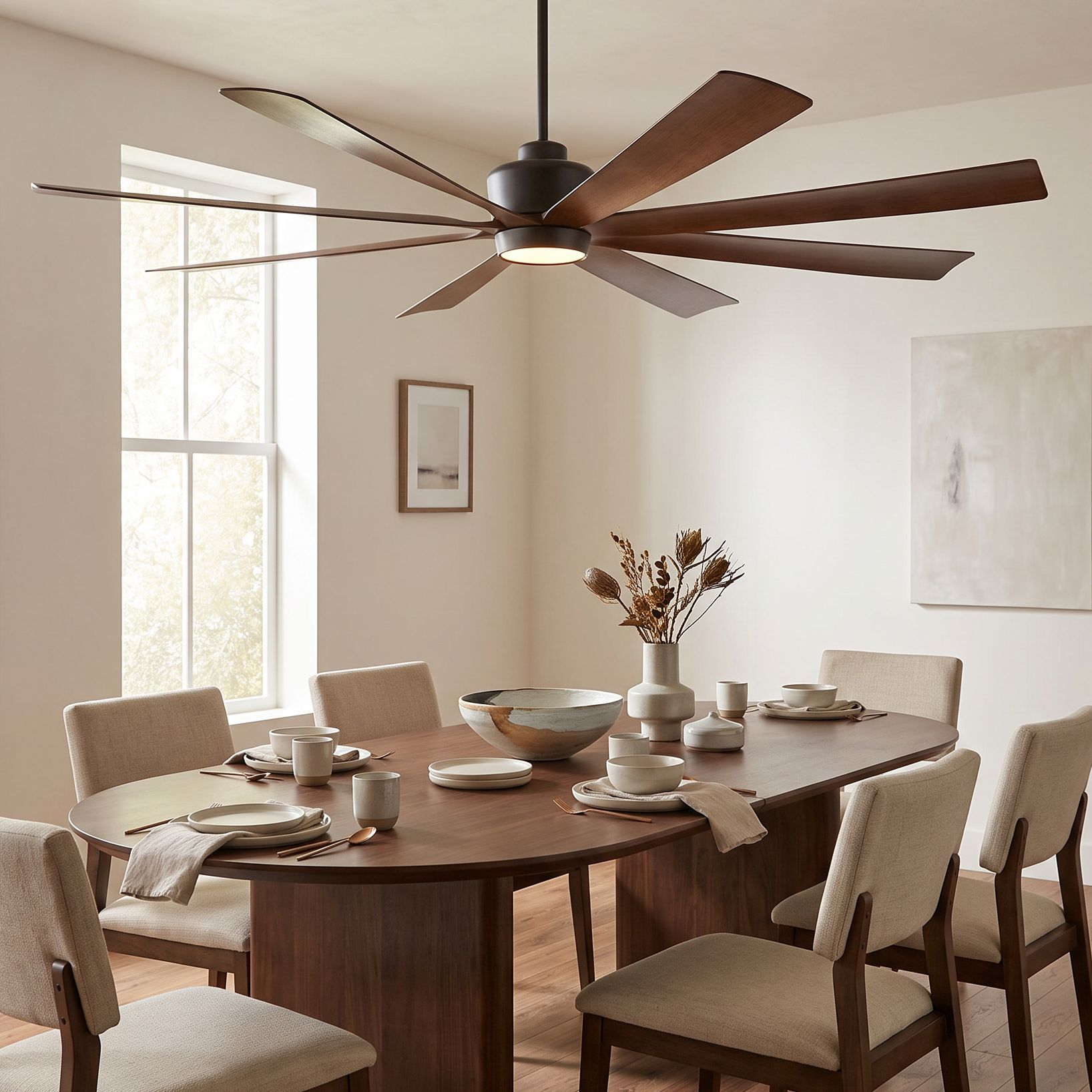 Image 1 72" Casa Grande Matte Black and Dark Walnut LED Large Ceiling Fan in scene