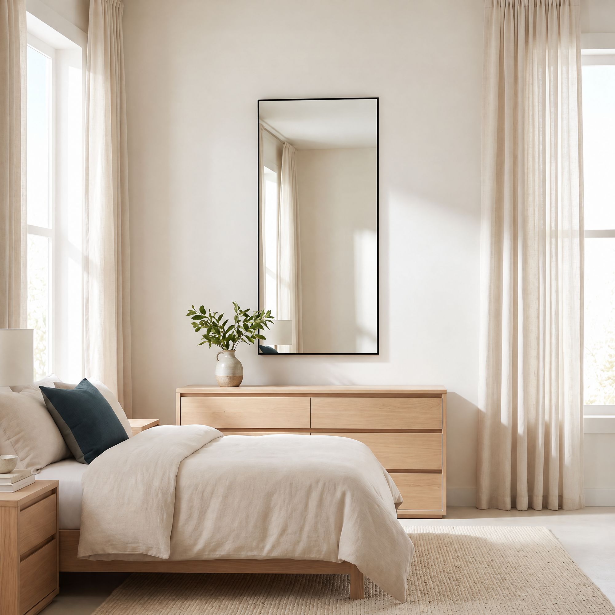 Image 1 Aryn Matte Black Metal 20" x 42 1/4" Rectangular Wall Mirror in scene