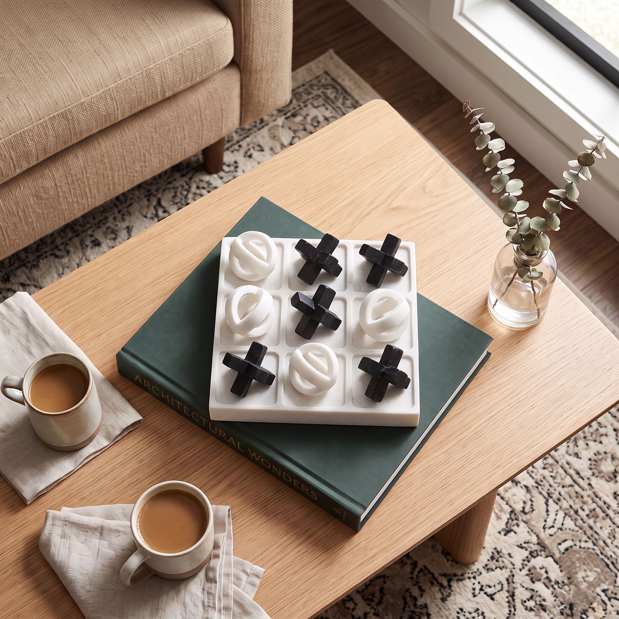 Image 1 Atem 8 1/4" Wide Matte Black and White 3D Tic-Tac-Toe Set in scene