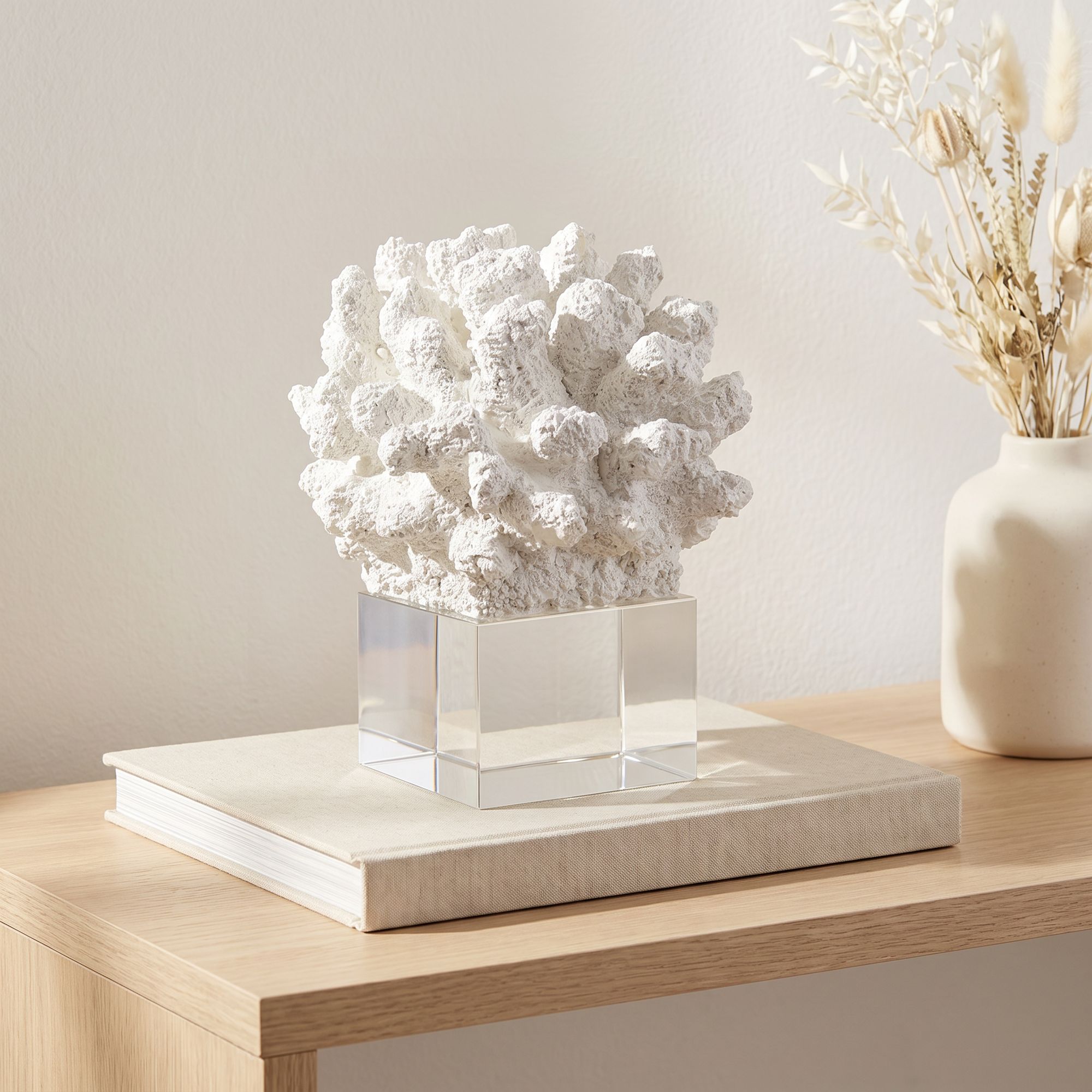 Image 1 White Coral Statuette 8 3/4" High x 7 1/2" Wide on Crystal Block in scene