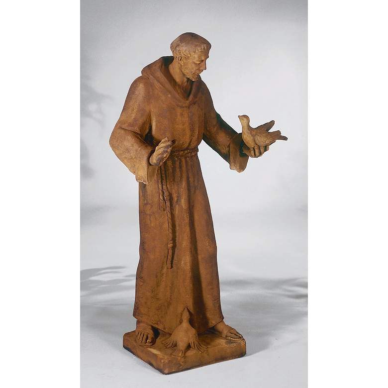 Image 1 St. Francis with Birds 33 inch Cast Stone Garden Sculpture in scene