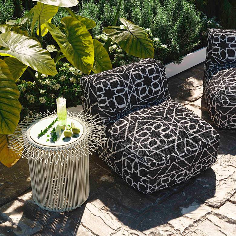 Image 1 TOV Chiara 27" Wide Black and White Fabric Outdoor Accent Pouf in scene