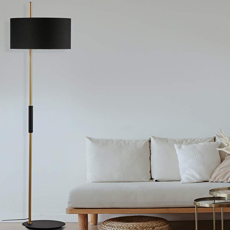 Image 1 Dainolite Fitzgerald 62" High Aged Brass and Matte Black Floor Lamp in scene