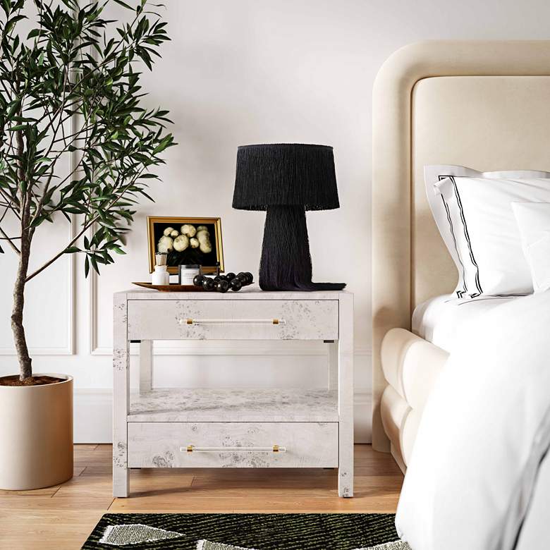 Image 1 TOV Brandyss 26" Wide White Burl Wood 2-Drawer Nightstand in scene