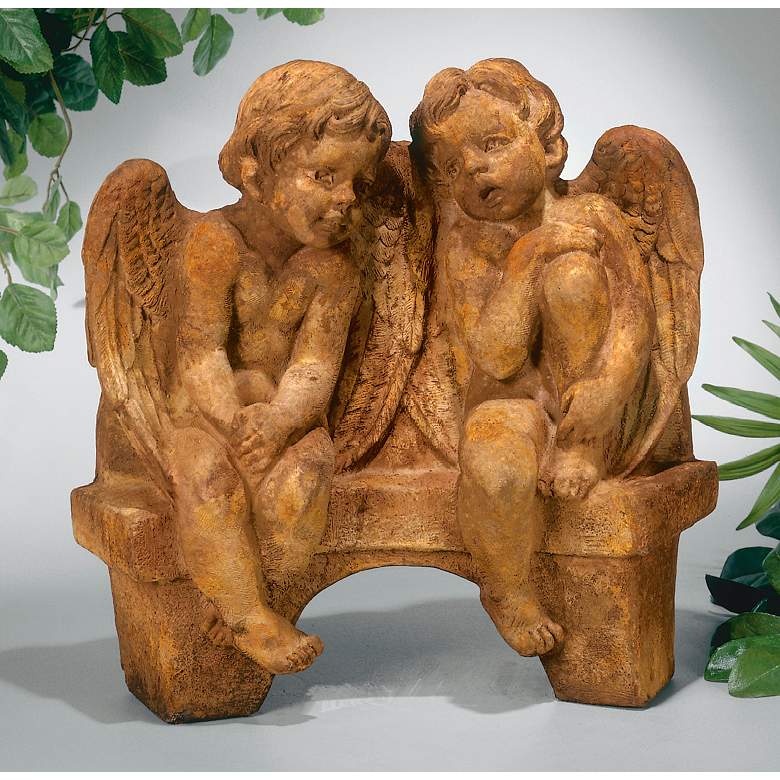 Image 1 Henri Studio Cherubs on Bench 17 inch Wide Garden Accents in scene