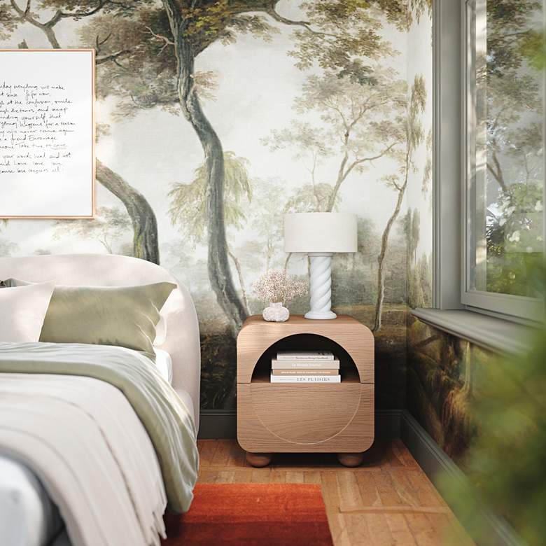Image 1 Moonrise 20" Wide Natural Ash Wood 1-Drawer Nightstand in scene
