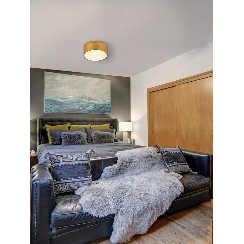 Image 1 Z-Lite Harley 12" Wide Rubbed Brass Drum Ceiling Light in scene