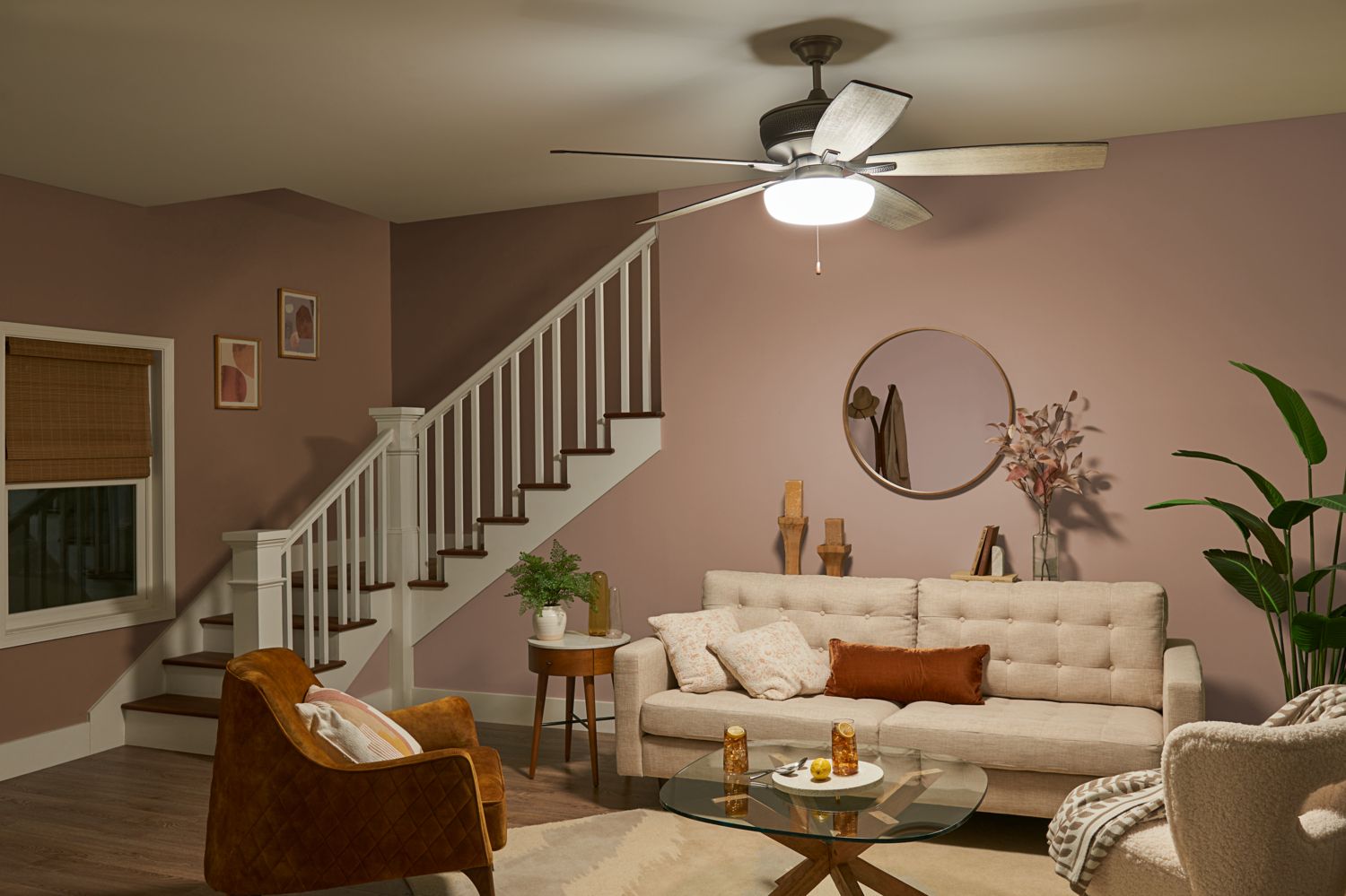 Image 1 Kichler Universal White LED Ceiling Fan Light Kit in scene