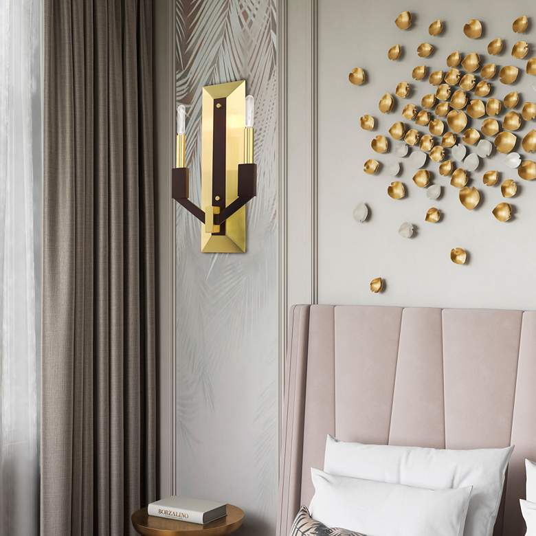 Image 1 Beckett 16" High Satin Brass and Bronze 2-Light Wall Sconce in scene