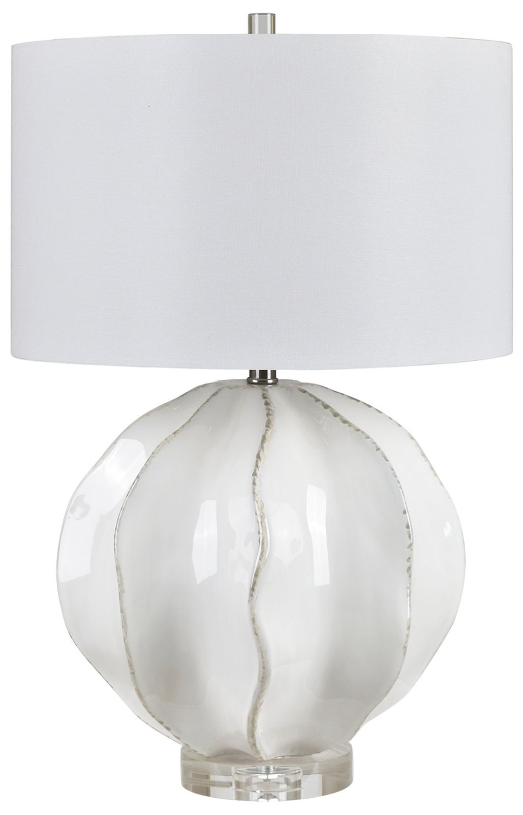 27.25" White Ceramic Table Lamp with White Linen Shade