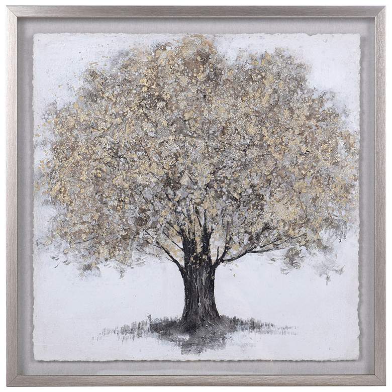 Image 1 27.5"H x 27.5"W Gold Foliage Gray Wash Frame Shadow Box Wall Art