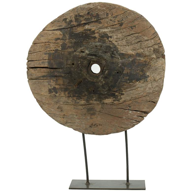 Image 1 27.6" Brown Decorative Cart Wheel On Stand