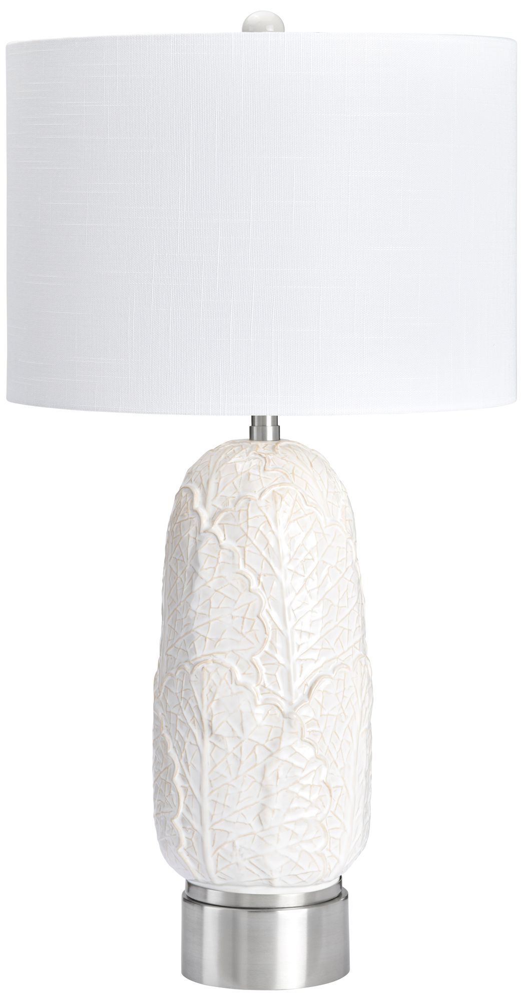 27" Ceramic Table Lamp with White Linen Drum Shade