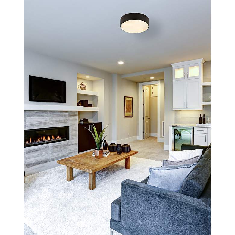 Image 1 Harley 20" Wide Matte Black Drum Ceiling Light in scene