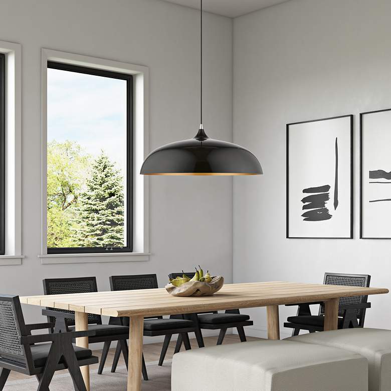 Image 1 Amador 23 3/4" Wide Shiny Black Dome Pendant Light in scene