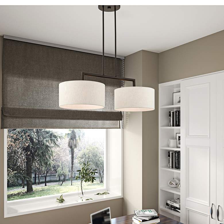 Image 1 Livex Monroe 35" Wide English Bronze 2-Light Linear Drum Chandelier in scene