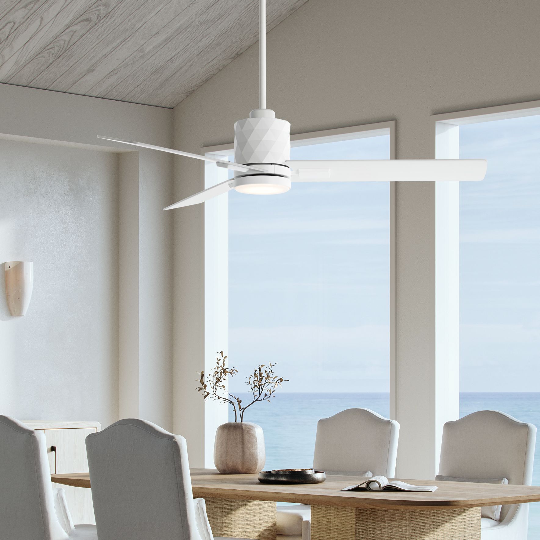 Image 1 54" Casa Vieja Lex Matte White LED Ceiling Fan with Remote in scene