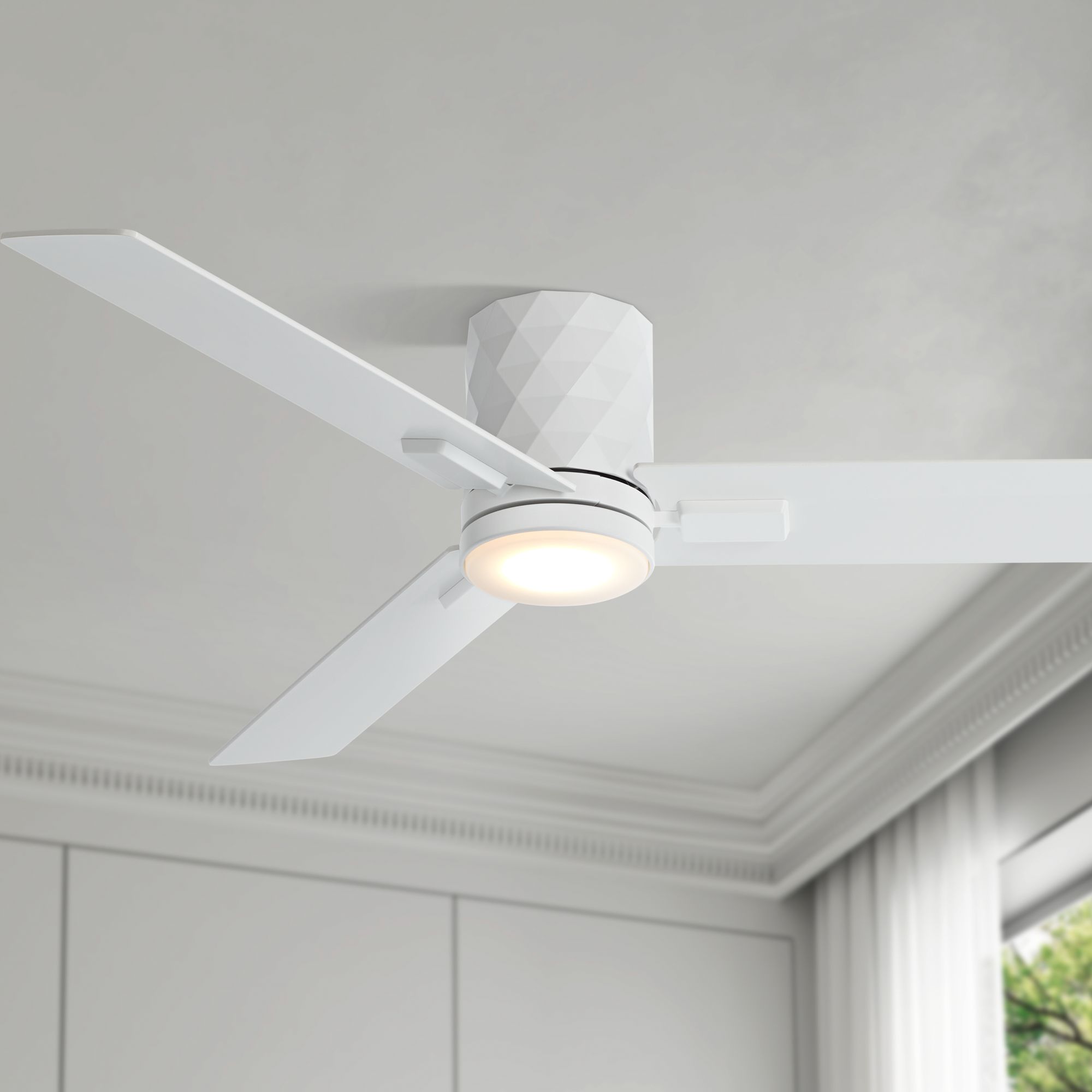 Image 1 54" Casa Vieja Lex Matte White LED Hugger Ceiling Fan with Remote in scene