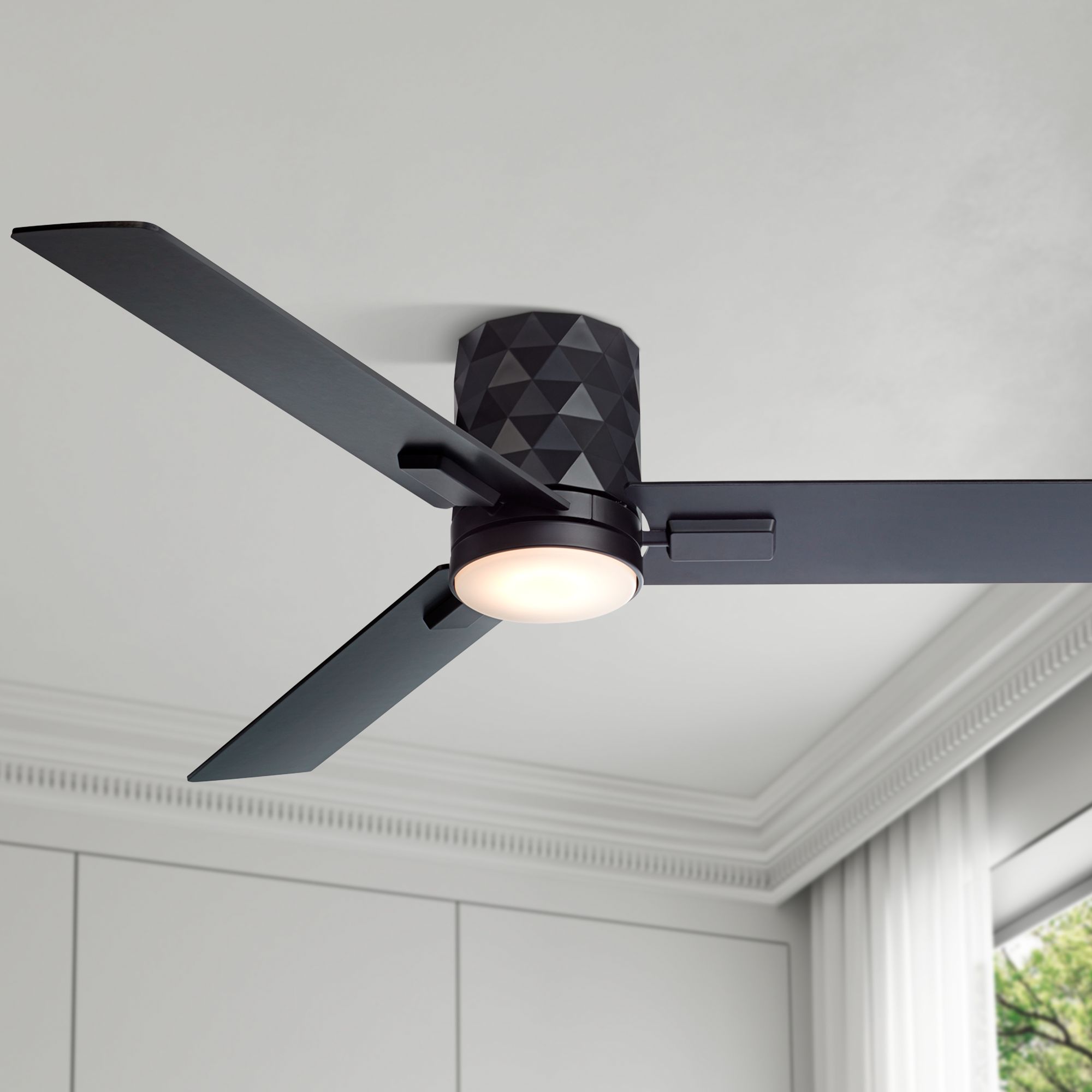 Image 1 54" Casa Vieja Lex Matte Black LED Hugger Ceiling Fan with Remote in scene