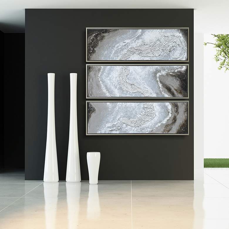 Image 1 Iced 60 inch High Metallic 3-Piece Framed Canvas Wall Art Set in scene