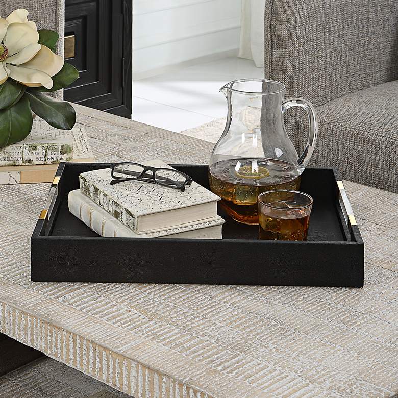 Image 1 Uttermost Wessex Black Faux Shagreen Rectangular Tray in scene