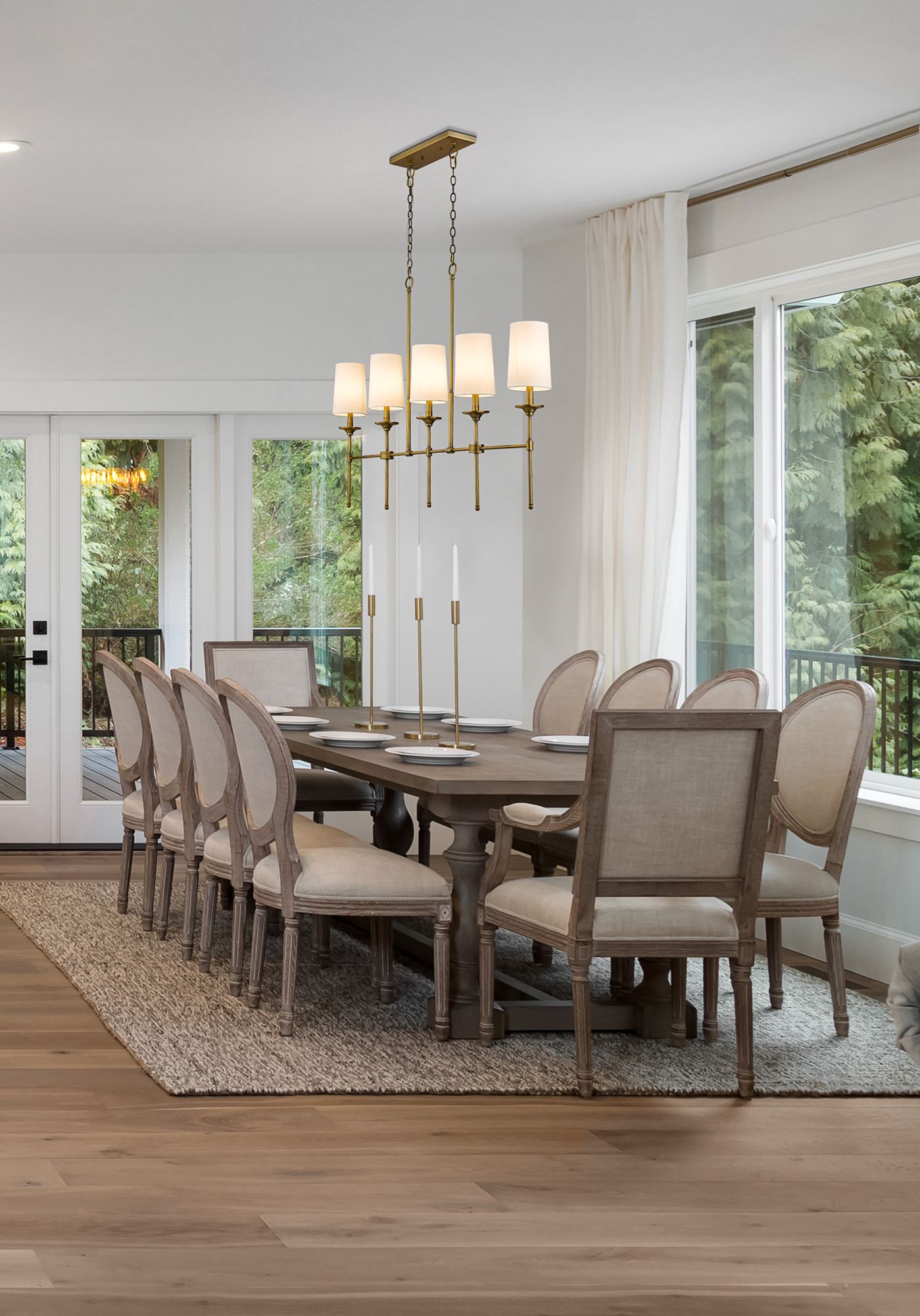 Z-Lite Emily 51" Wide Rubbed Brass Steel 5-Light Linear Pendant in scene