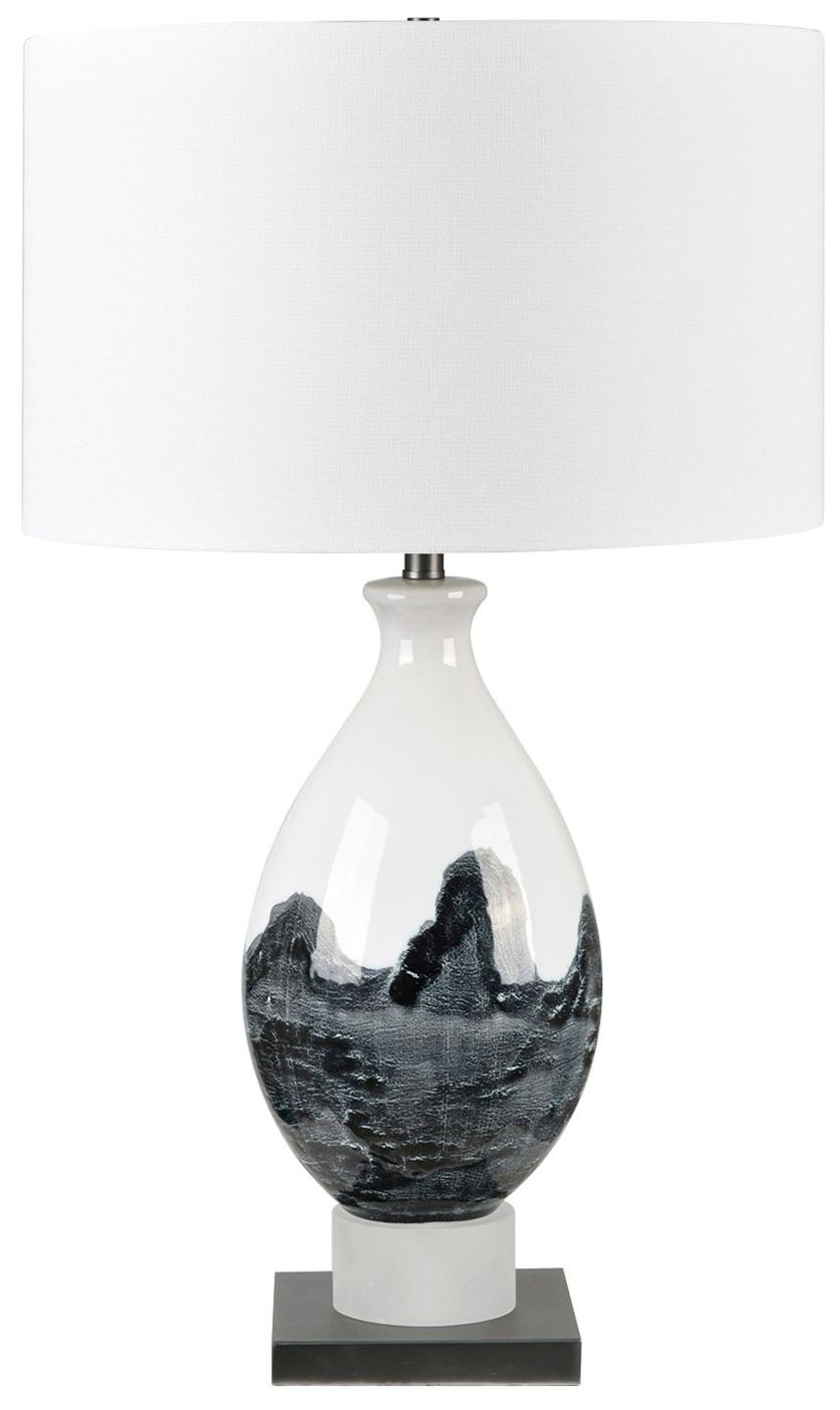 Image 3 28.25." Ceramic Table Lamp with White Linen Drum Shade more views