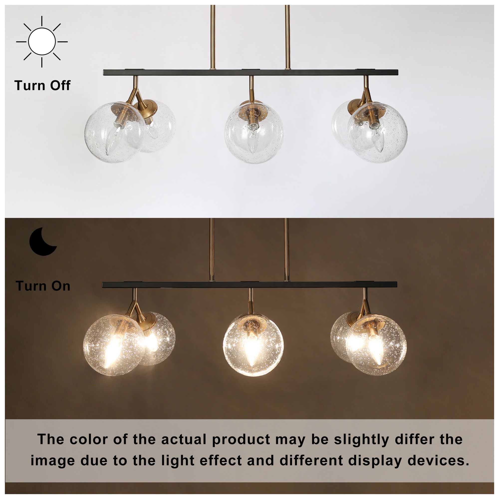 Image 2 28.5" Wide Black and Brass 6-Light Chandelier with Seeded Glass Shades more views