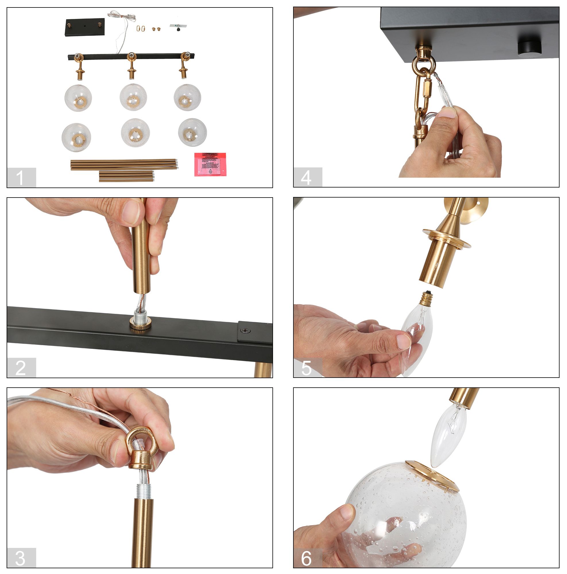 Image 6 28.5" Wide Black and Brass 6-Light Chandelier with Seeded Glass Shades more views