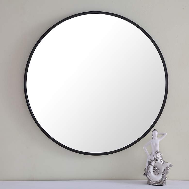 Image 1 28-in W x 28-in H Metal Frame Round Wall Mirror in Black