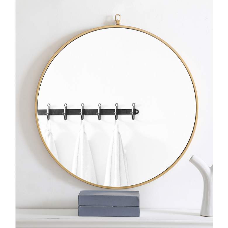 Image 1 28-in W x 28-in H Metal Frame Round Wall Mirror in Brass