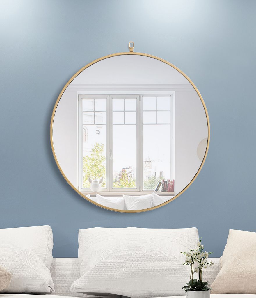 28-in W x 28-in H Metal Frame Round Wall Mirror in Brass