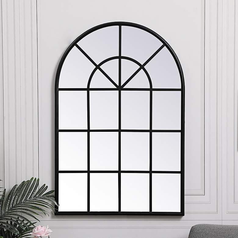 Image 2 28-in W x 41.5-in H Metal Windowpane Wall Mirror in Black