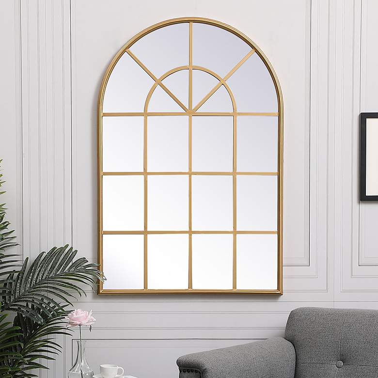 Image 1 28-in W x 41.5-in H Metal Windowpane Wall Mirror in Brass