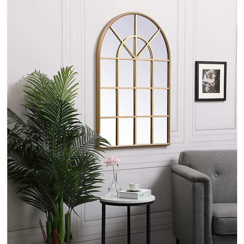 Image 3 28-in W x 41.5-in H Metal Windowpane Wall Mirror in Brass more views
