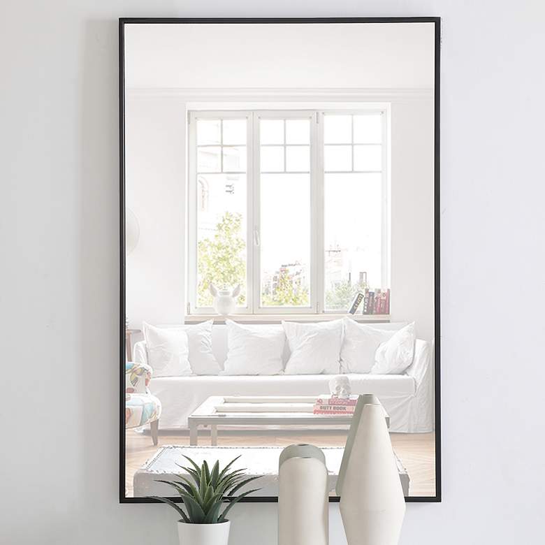 Image 2 28-in W x 42-in H Metal Frame Rectangle Wall Mirror in Black
