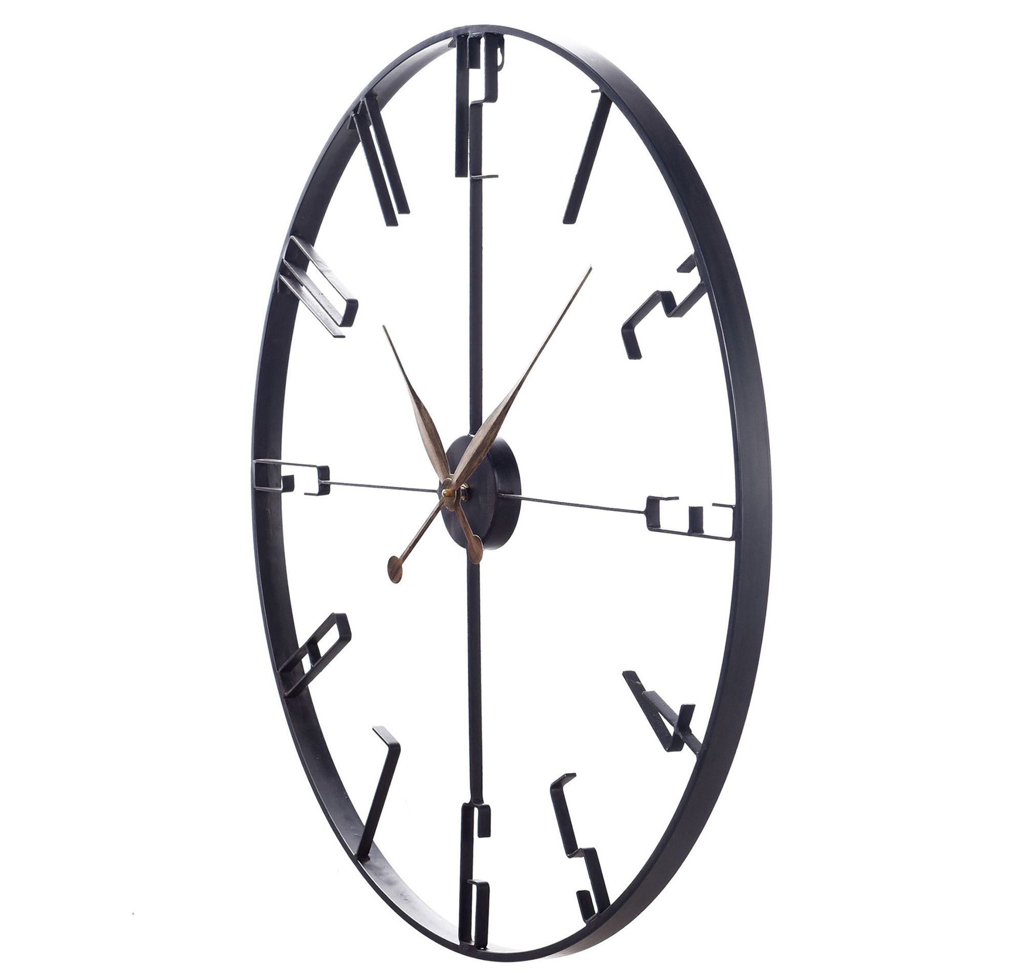 Image 3 28" Matte Black Metal Round Wall Clock With Bronze Accents more views