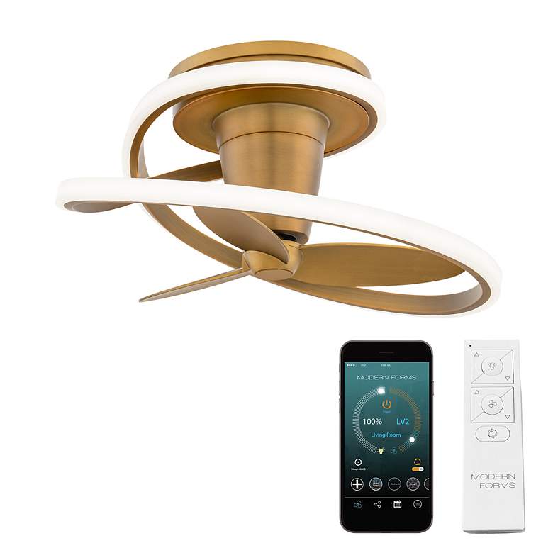 Image 5 28" Modern Forms Veloce Aged Brass LED Damp Smart Hugger Ceiling Fan more views